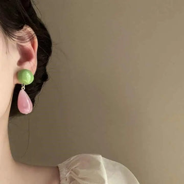 Daiiibabyyy  Summer Pink Green Acrylic Waterdrop Earrings Fashion Girly Plastic Dopamine Earrings for Women Party Gift Accessories